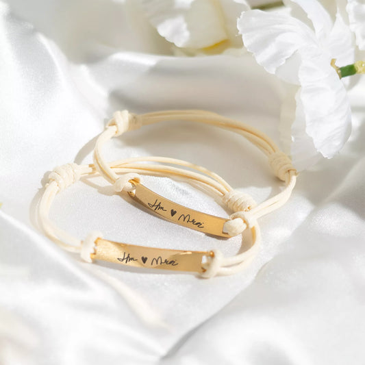 Gold Rectangular Tag Cord Bracelet