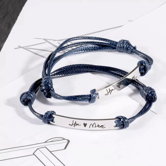 Silver Rectangular Tag Cord Bracelet