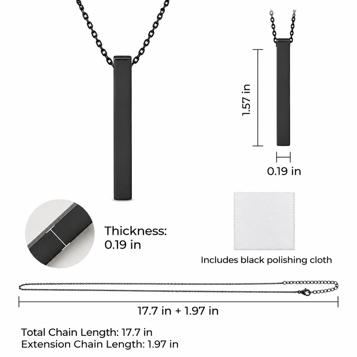 Black Stainless Steel Vertical Bar Necklace