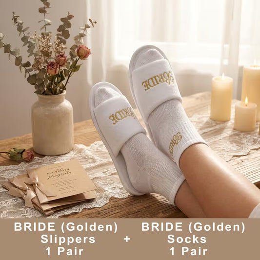 Embroidery Bridal Party Slippers & Socks Set