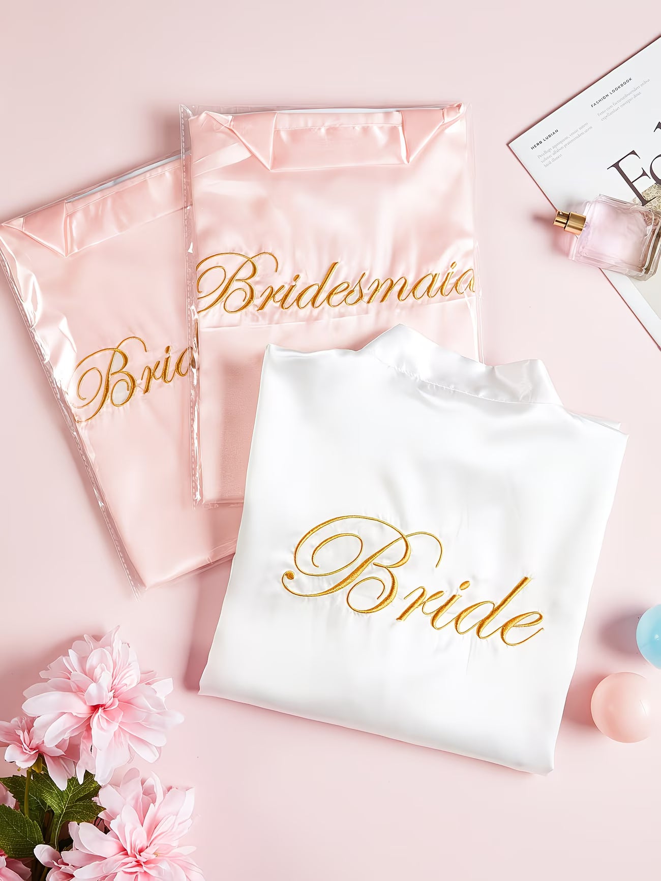 Bridal Party Satin Robe – Bride & Bridesmaid Embroidered Kimono