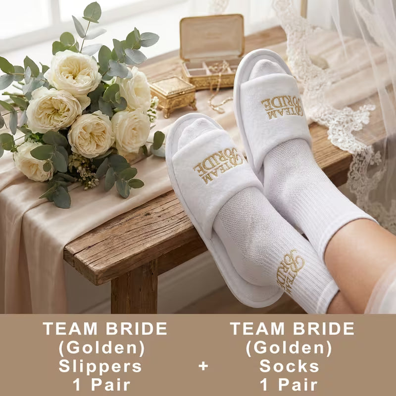 Embroidery Bridal Party Slippers & Socks Set